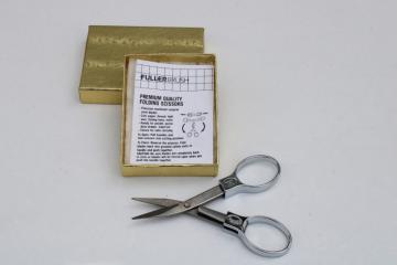 catalog photo of new in box vintage Fuller Brush premium quality stainless folding scissors, tiny snips