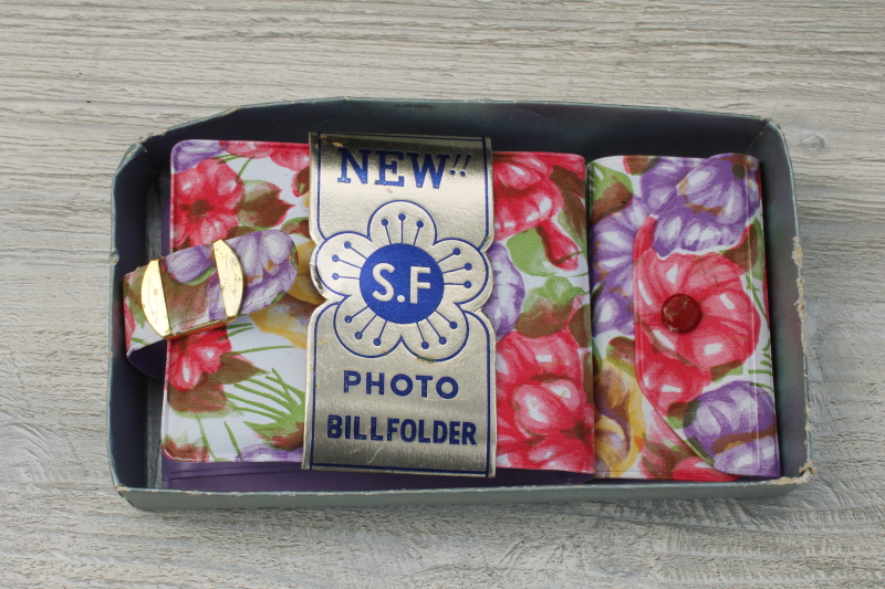 photo of new in box vintage Hong Kong groovy floral plastic key case & wallet w/ photo holder sleeve  #1