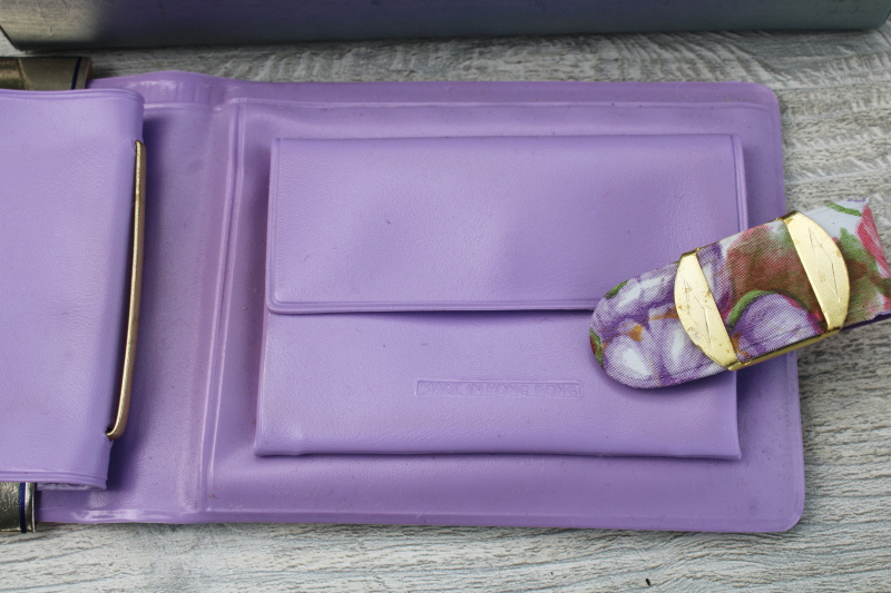 photo of new in box vintage Hong Kong groovy floral plastic key case & wallet w/ photo holder sleeve #3
