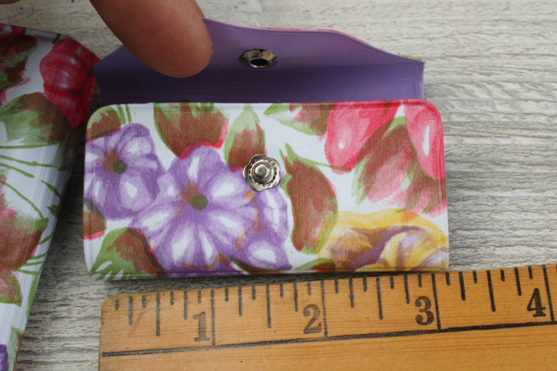 photo of new in box vintage Hong Kong groovy floral plastic key case & wallet w/ photo holder sleeve #6