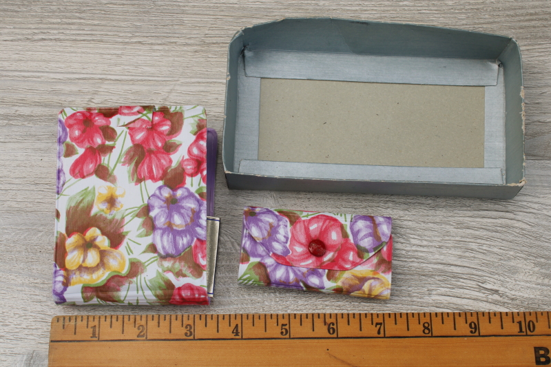 photo of new in box vintage Hong Kong groovy floral plastic key case & wallet w/ photo holder sleeve #7