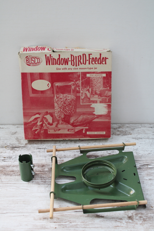 photo of new in box vintage all metal birdfeeder, window or pole mount bird feeder to hold glass mason jar  #6