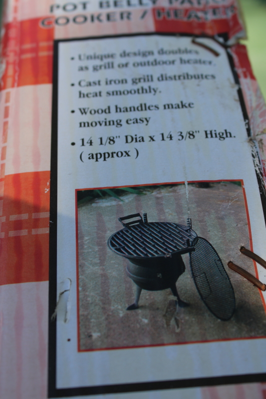 photo of new in box vintage cast iron pot belly grill patio heater, small fire pit or tabletop stove #3