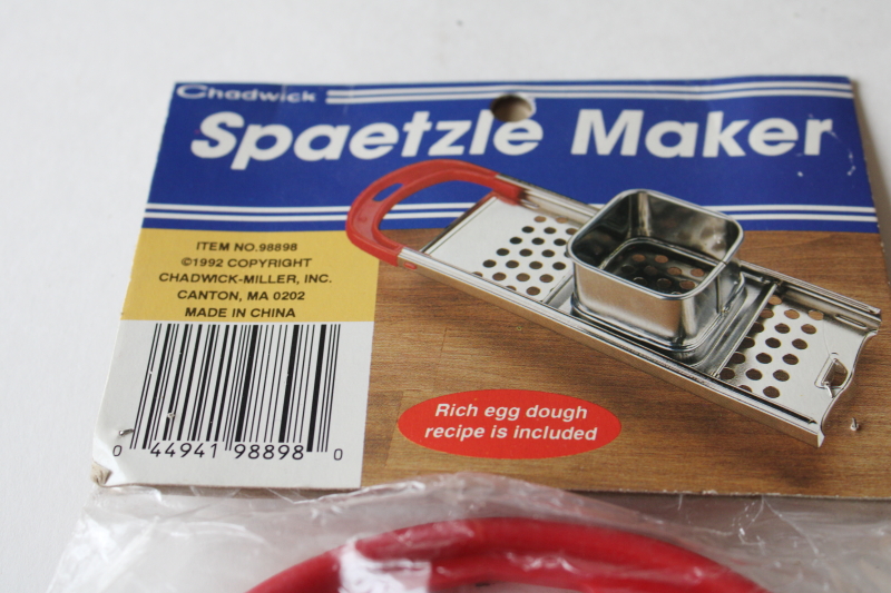 photo of new in package German spaetzle maker w/ recipes, 1990s vintage stainless kitchen tool  #2