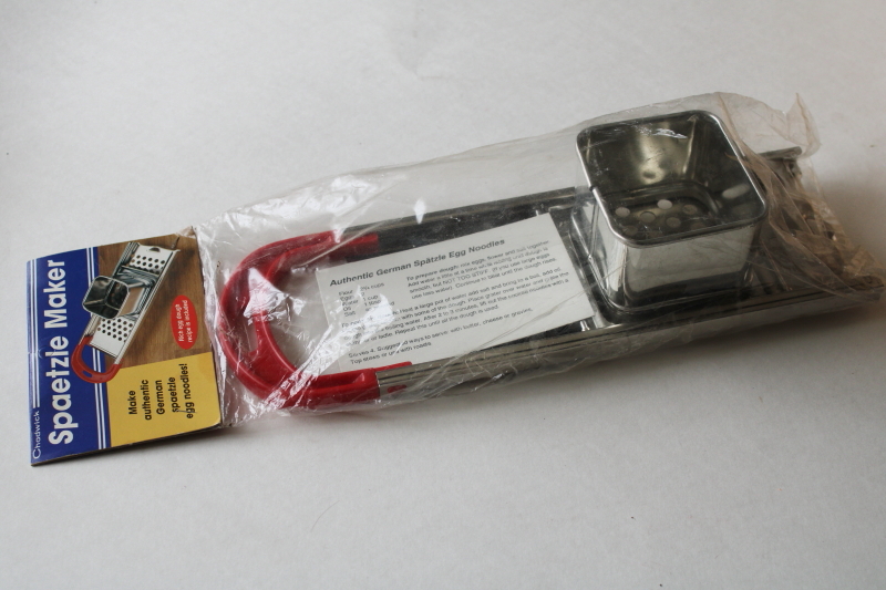 photo of new in package German spaetzle maker w/ recipes, 1990s vintage stainless kitchen tool  #3