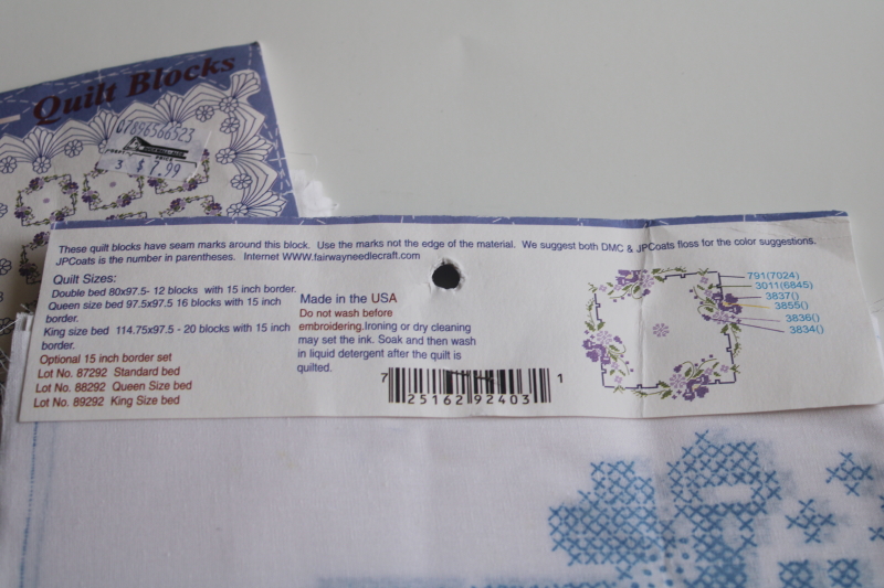 photo of new in package stamped to embroider quilt blocks to make vintage hankies style quilt  #5