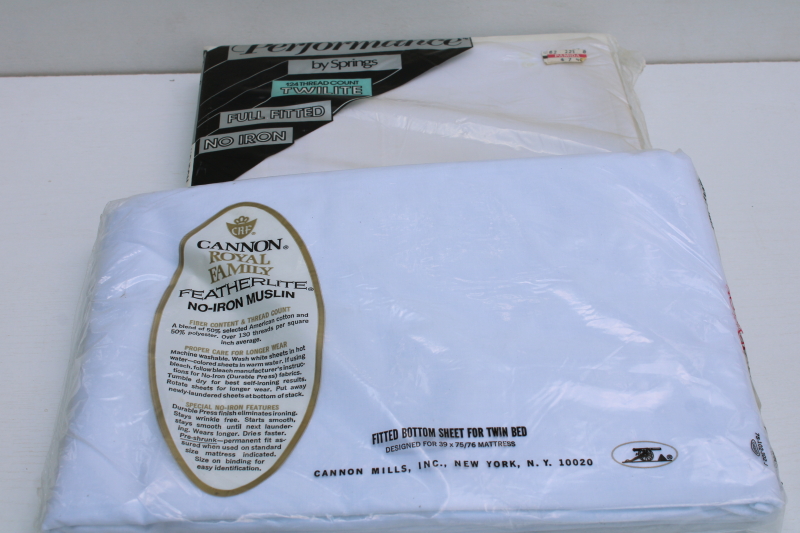 photo of new in package vintage cotton poly blend bed sheets, plain white, twin fitted & flat sheets  #4