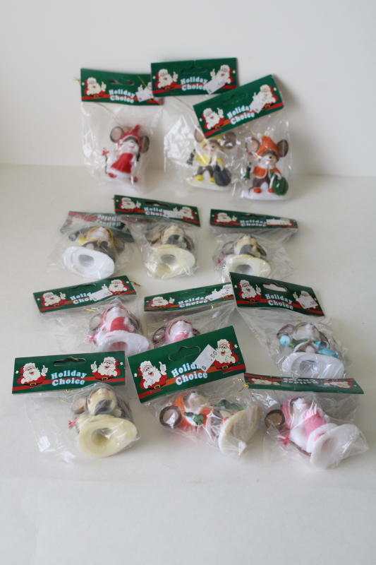 photo of new in packages vintage Christmas mouse ornaments, 12 plastic mice in winter clothes  #1
