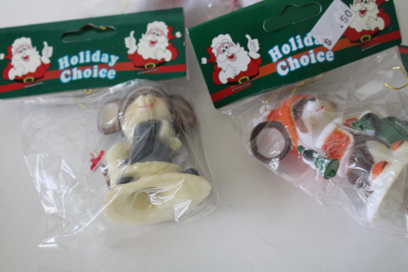 photo of new in packages vintage Christmas mouse ornaments, 12 plastic mice in winter clothes #2