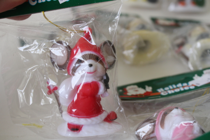 photo of new in packages vintage Christmas mouse ornaments, 12 plastic mice in winter clothes #4