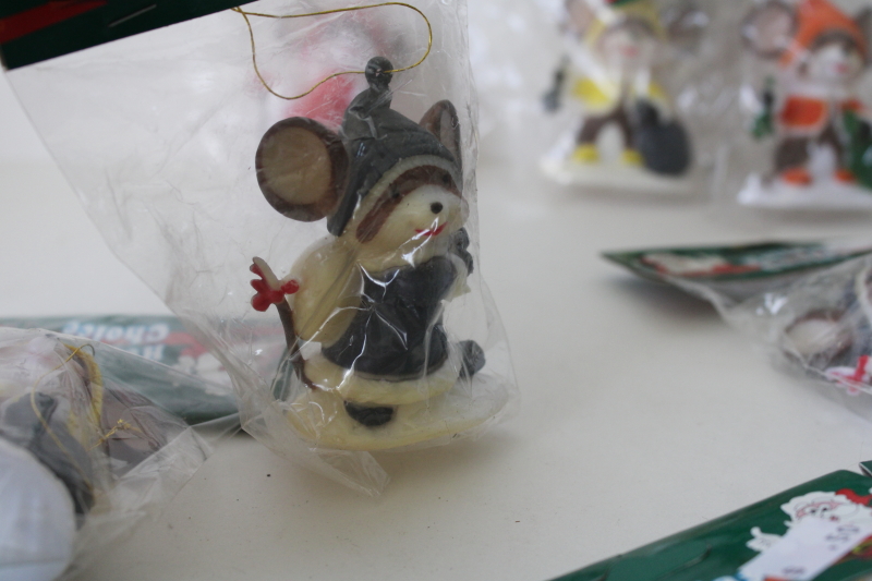 photo of new in packages vintage Christmas mouse ornaments, 12 plastic mice in winter clothes #5