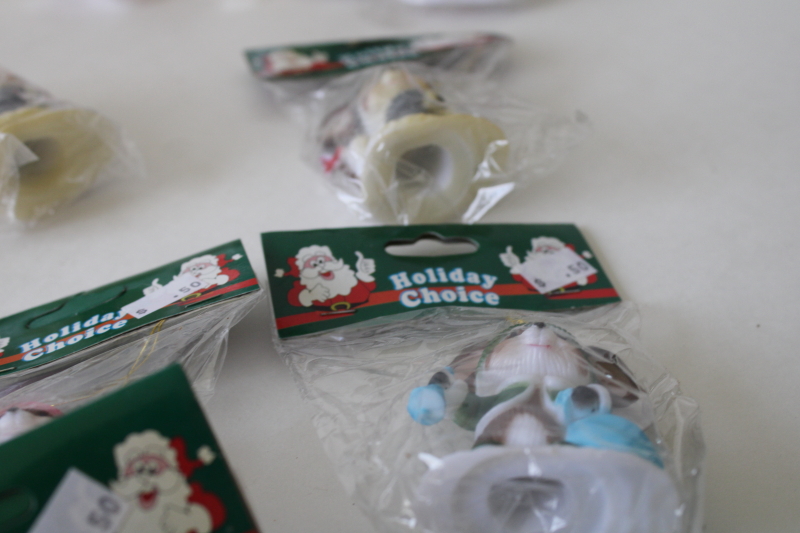 photo of new in packages vintage Christmas mouse ornaments, 12 plastic mice in winter clothes #6