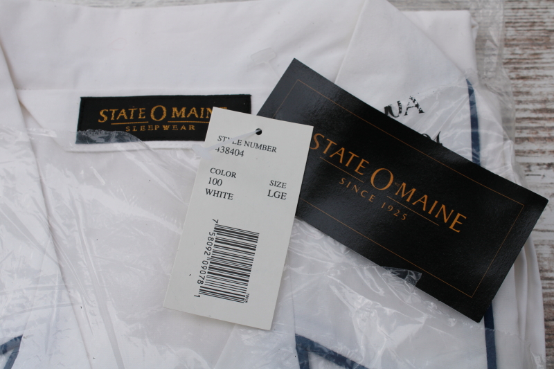 photo of new in pkg State O Maine crisp white cotton pajamas w/ navy blue piping, men's size large  #2