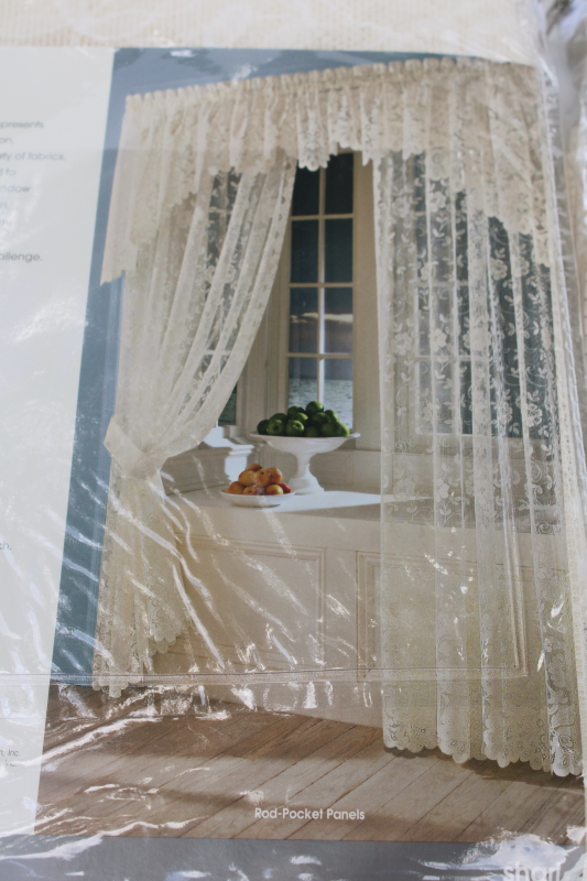 photo of new in pkg lot vintage ivory lace curtains, panels with valance swags cottagecore style  #12