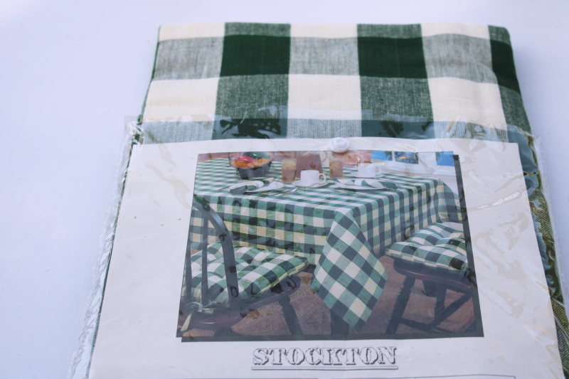 photo of new in pkg vintage cotton tablecloth, French bistro style green white checked tablecloth #1