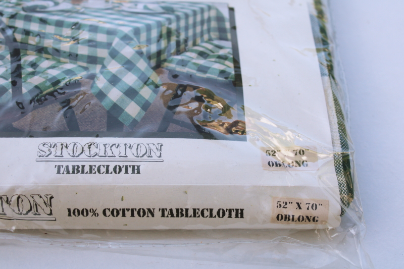 photo of new in pkg vintage cotton tablecloth, French bistro style green white checked tablecloth #3
