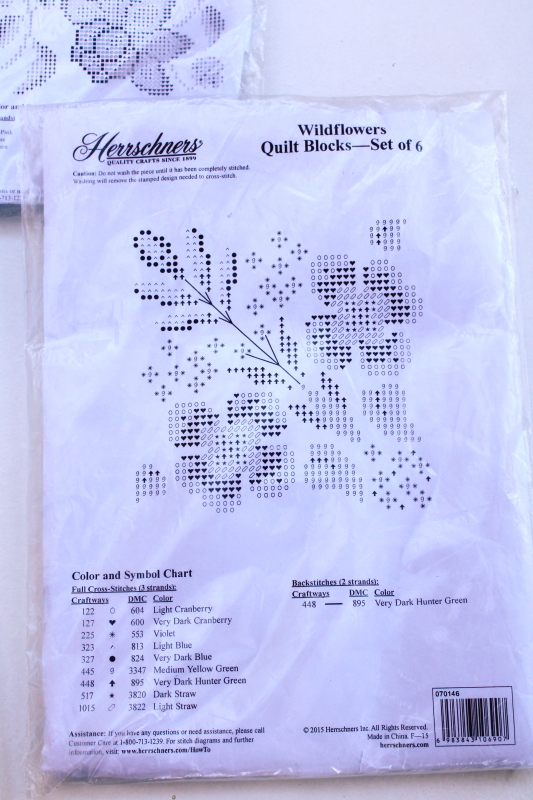 photo of new in pkgs quilt blocks stamped to embroider w/ cross stitch embroidery #2