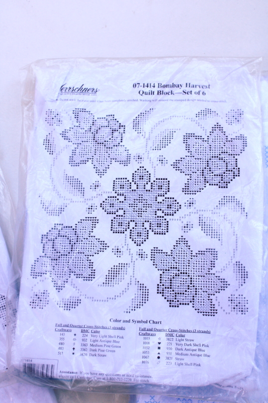 photo of new in pkgs quilt blocks stamped to embroider w/ cross stitch embroidery #4