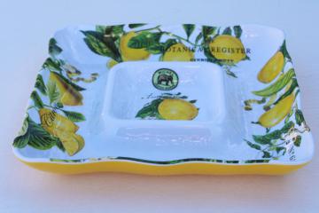 catalog photo of new w/ label Michel Design Works lemon print melamine square tray chip & dip or relish dish