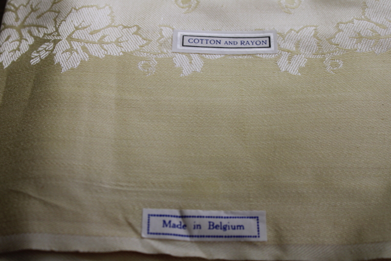 photo of new w/ label vintage Belgian damask tablecloth, butter yellow cotton rayon fabric #2