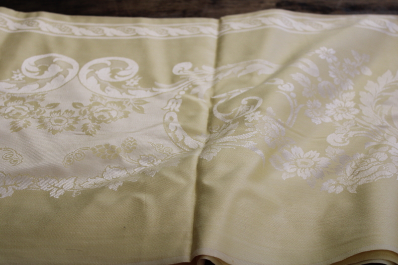 photo of new w/ label vintage Belgian damask tablecloth, butter yellow cotton rayon fabric #3