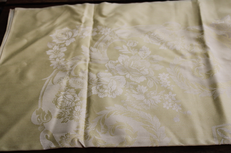 photo of new w/ label vintage Belgian damask tablecloth, butter yellow cotton rayon fabric #5