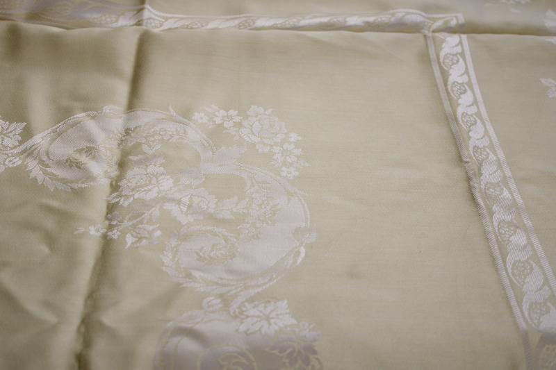 photo of new w/ label vintage Belgian damask tablecloth, butter yellow cotton rayon fabric #7