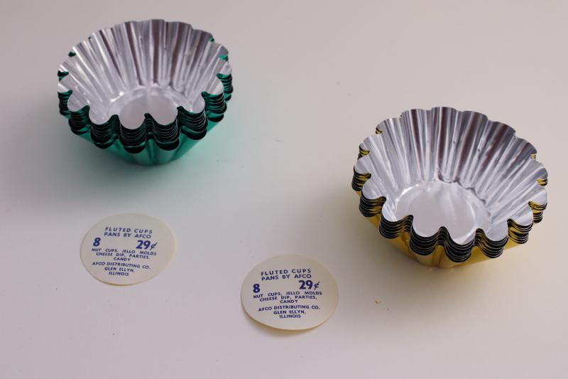 photo of new w/ label vintage gold & green colored foil fluted nut cups, Christmas reflectors #4