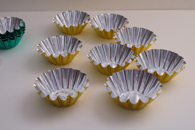 photo of new w/ label vintage gold & green colored foil fluted nut cups, Christmas reflectors #5