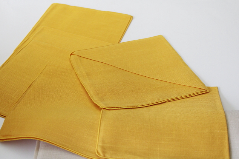 photo of new w/ label vintage linen weave rayon tablecloth & napkins set, natural flax w/ mustard gold #4