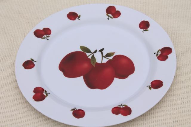 photo of new melmac dinnerware w/ fall apples, red apple print unbreakable melamine plastic dishes set #6