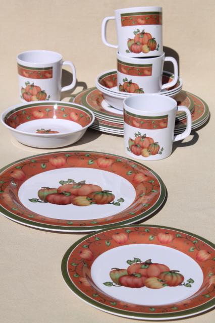 photo of new melmac dinnerware w/ fall pumpkins, unbreakable melamine plastic holiday dishes set #2