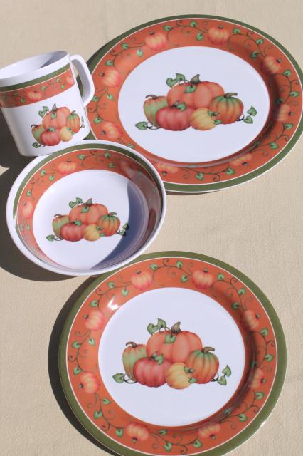 photo of new melmac dinnerware w/ fall pumpkins, unbreakable melamine plastic holiday dishes set #4