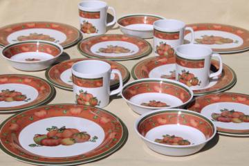 catalog photo of new melmac dinnerware w/ fall pumpkins, unbreakable melamine plastic holiday dishes set