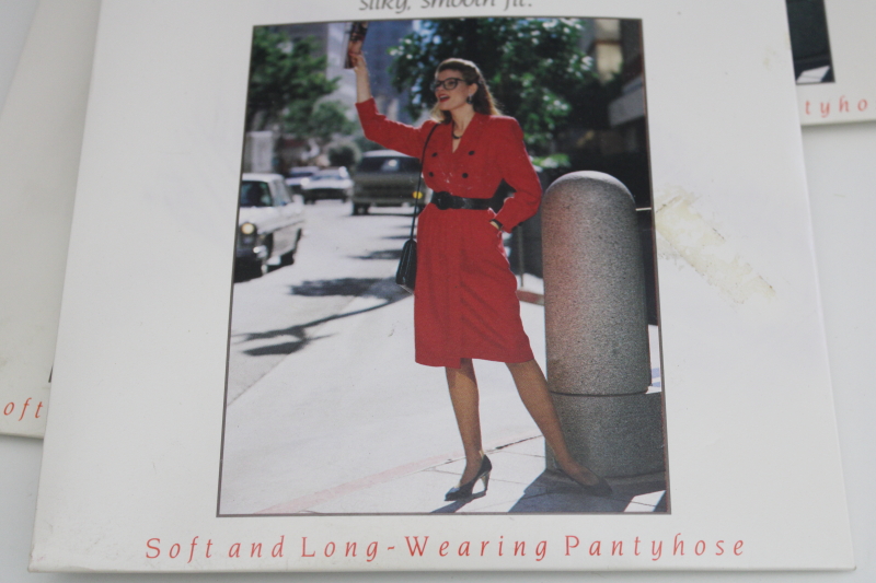 photo of new old stock 1980s 90s vintage pantyhose lot lycra control top B sheer stockings black tan #7