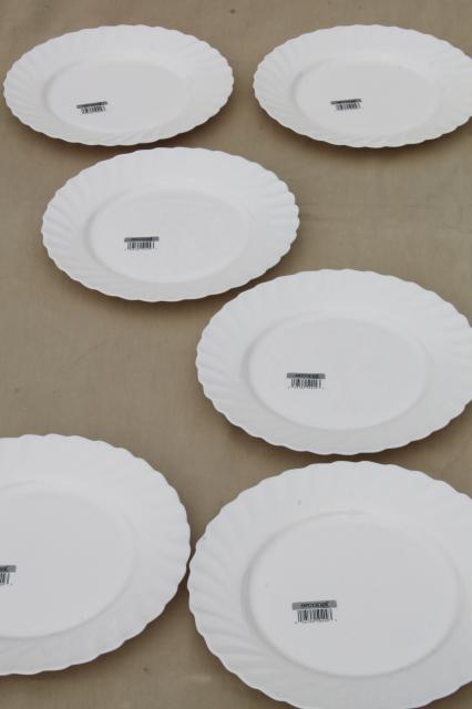 photo of new old stock Arcopal Trianon white or ivory swirl dinner plates set of 6 #1
