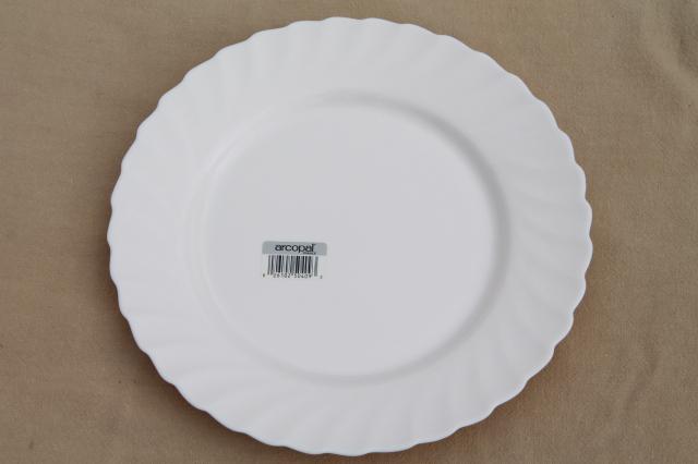 photo of new old stock Arcopal Trianon white or ivory swirl dinner plates set of 6 #3