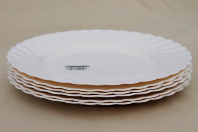 photo of new old stock Arcopal Trianon white or ivory swirl dinner plates set of 6 #7