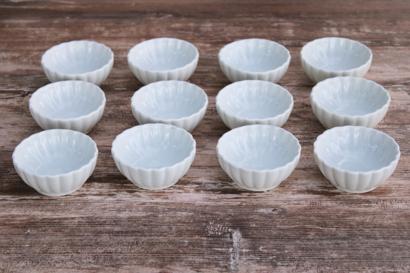 photo of new old stock Pier 1 white porcelain mini sauce dishes, set of 12 tiny fluted bowls #1
