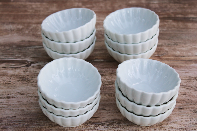 photo of new old stock Pier 1 white porcelain mini sauce dishes, set of 12 tiny fluted bowls #2