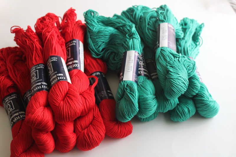 photo of new old stock Tahki yarn lot, mercerized cotton red and green solid colors, 1990s vintage  #6