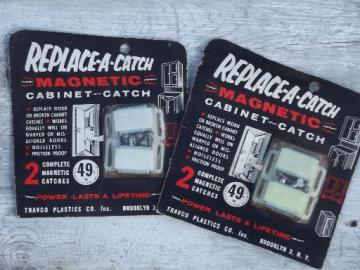 catalog photo of new old stock Travco cabinet catches, vintage 1950s hardware advertising