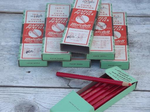 photo of new old stock china markers, boxes of red grease crayon marking pencils #1