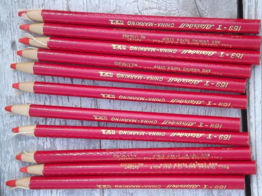 photo of new old stock china markers, boxes of red grease crayon marking pencils #3