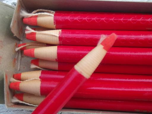 photo of new old stock china markers, boxes of red grease crayon marking pencils #4