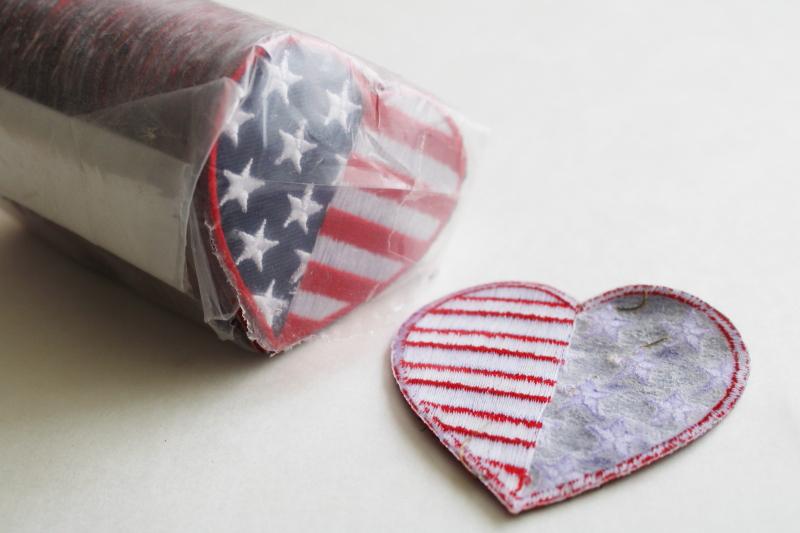 photo of new old stock embroidered applique patches, patriotic American flag hearts love USA #3