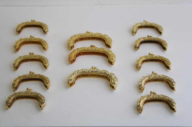 photo of new old stock gold tone metal kiss lock clasp purse frames, DIY craft project supplies #1