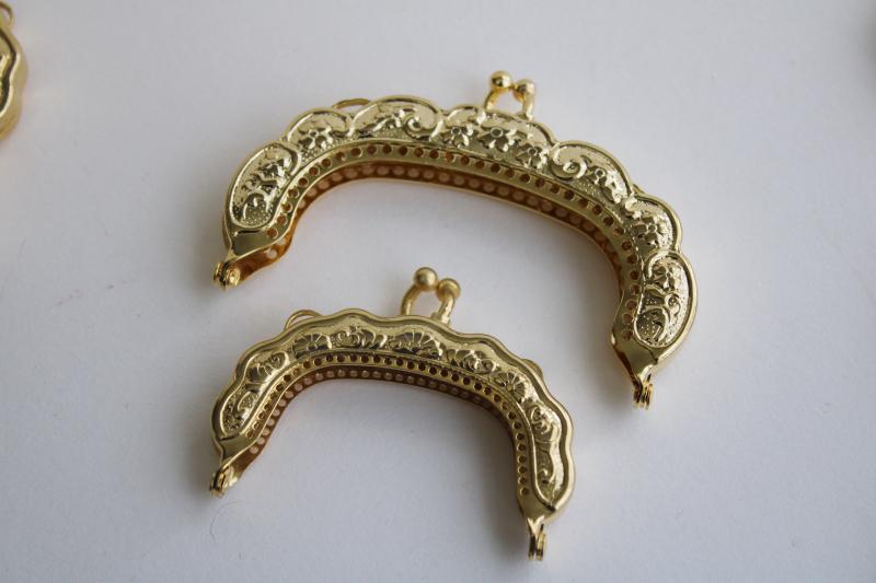 photo of new old stock gold tone metal kiss lock clasp purse frames, DIY craft project supplies #2