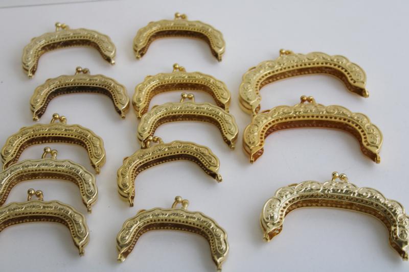 photo of new old stock gold tone metal kiss lock clasp purse frames, DIY craft project supplies #3