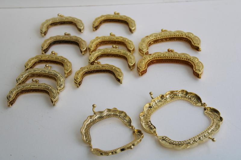 photo of new old stock gold tone metal kiss lock clasp purse frames, DIY craft project supplies #4